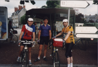 Mark Houlford, Dave, and Ian Hennessey before the Carentan 400 in 1995.