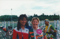 Dave and Anne at the finish of PBP 1995.